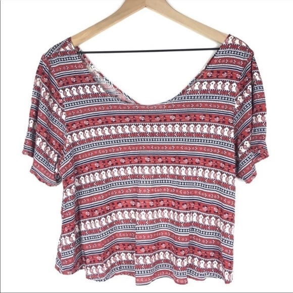 FOREVER 21 Crop Top Short Sleeve Open Back Twist Floral Southwestern Size Medium - Picture 9 of 9